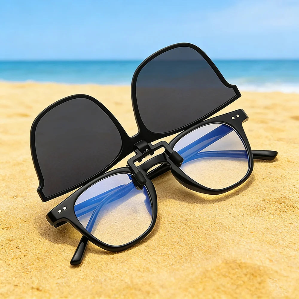 Polarized round clip on sunglasses photochromic driving glasses