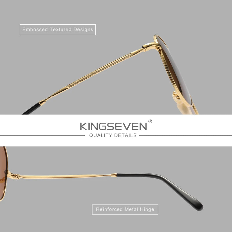KINGSEVEN gold brown pilot sunglasses UV400 CE certified