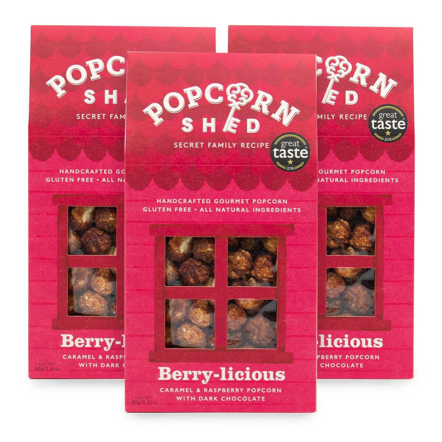 Berry-licious 3 pack popcorn raspberry and dark chocolate