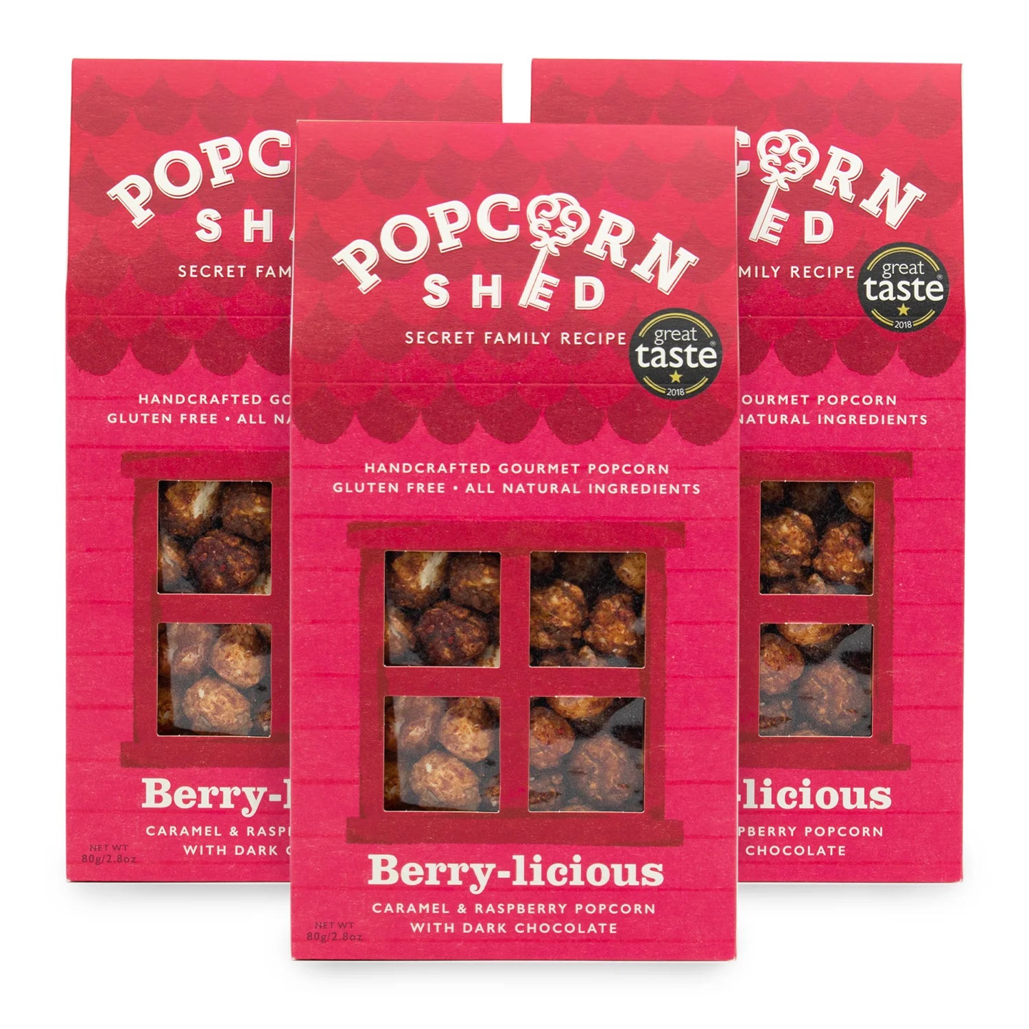Berry-licious 3 pack popcorn raspberry and dark chocolate