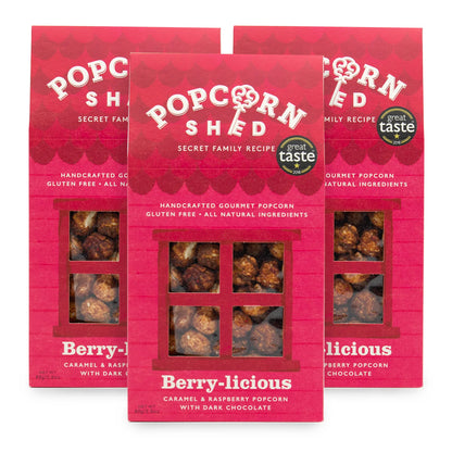 Berry-licious 3 pack popcorn raspberry and dark chocolate