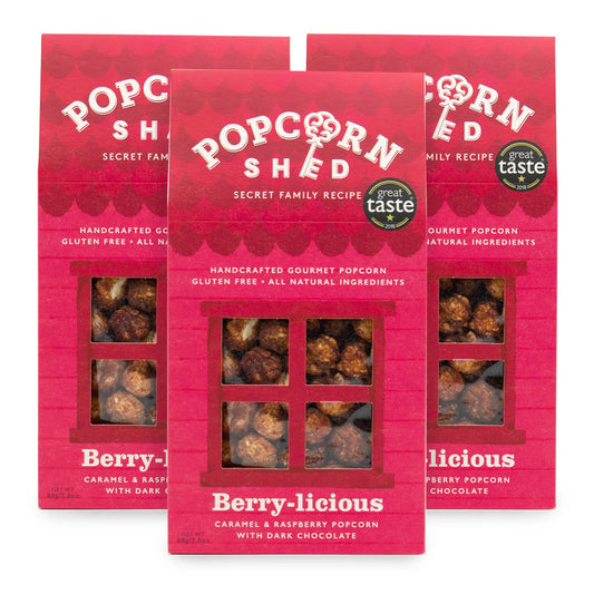 Berry-licious 3 pack popcorn raspberry and dark chocolate