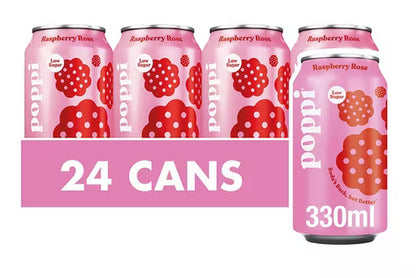 Poppi Raspberry and Rose soda 24 pack 330ml cans