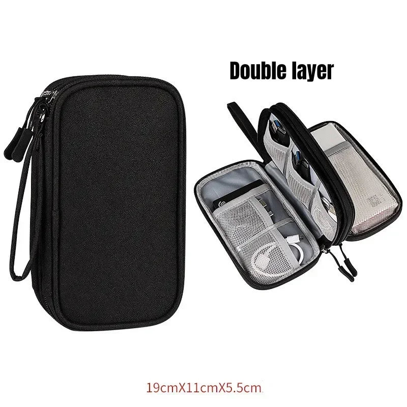 Portable tech organiser for charging cables and small electronics