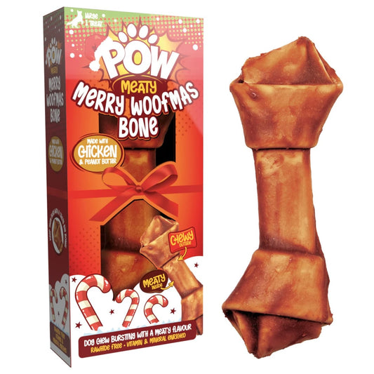 Chicken and peanut butter flavoured dog chew from POW