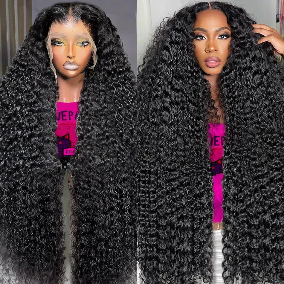 Long 40 inch curly human hair lace front wig