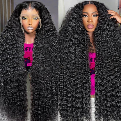 Long 40 inch curly human hair lace front wig