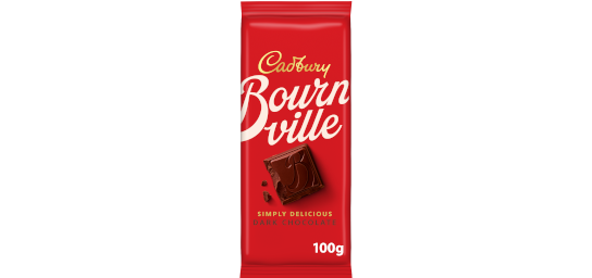 Cadbury Bournville 100g dark chocolate bar with rich, smooth cocoa flavor