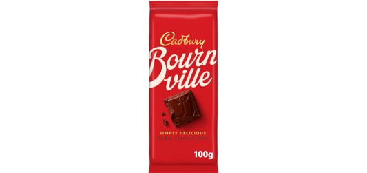 Cadbury Bournville 100g dark chocolate bar with rich, smooth cocoa flavor