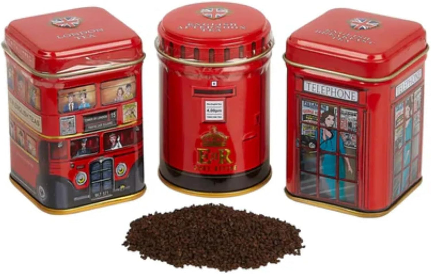 Reusable decorative tea caddies included in premium breakfast tea set