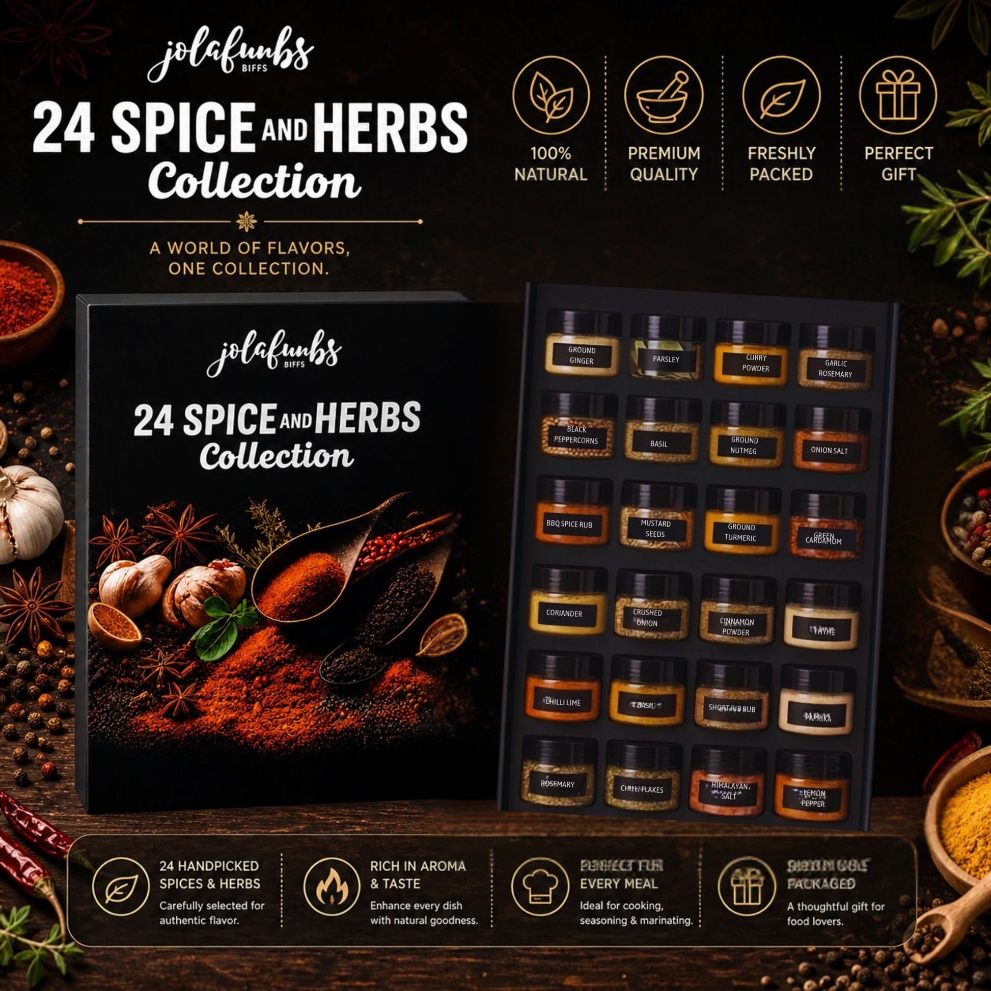 Culinary gift set with herbs spices and BBQ blends
