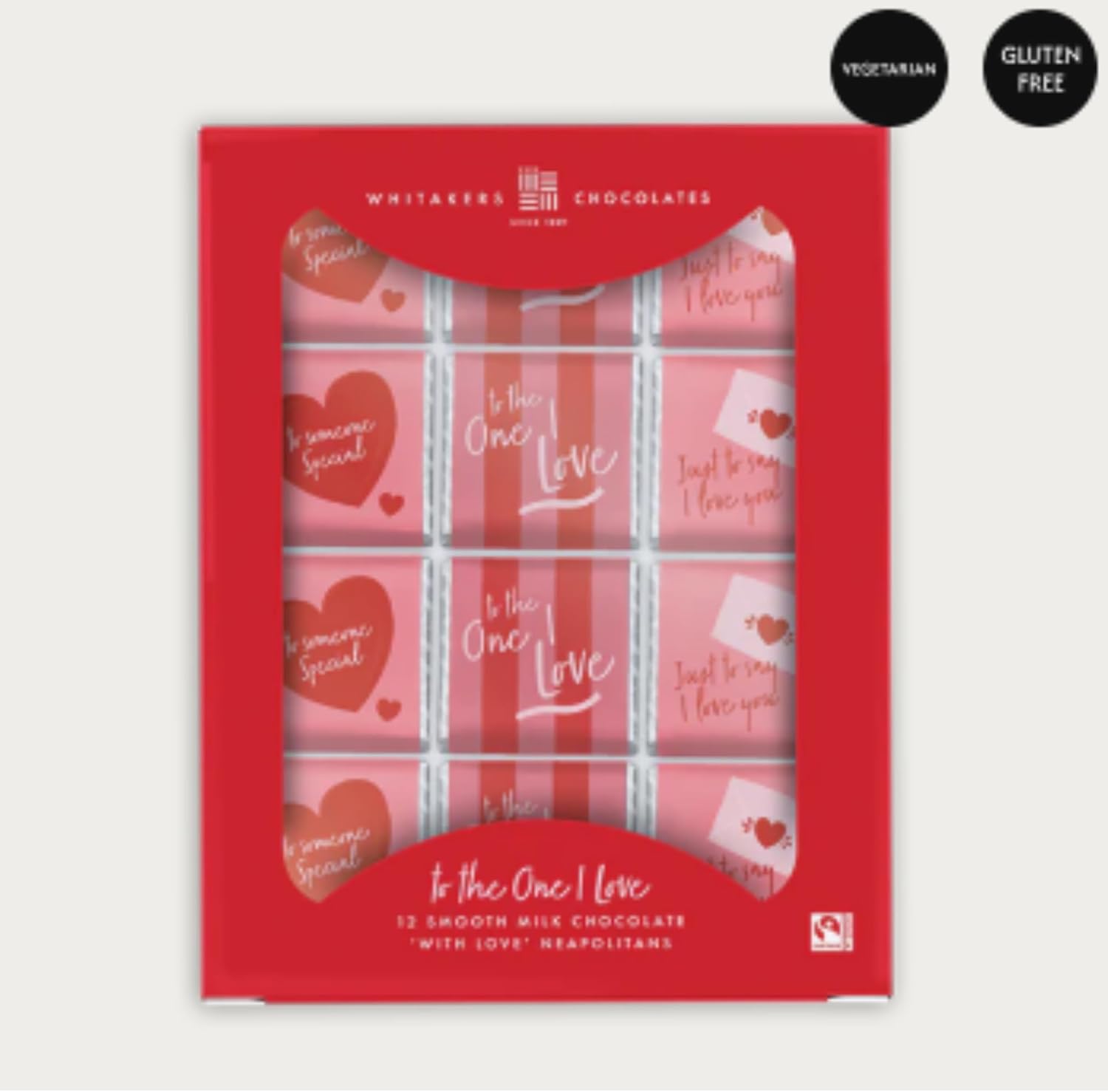 Premium gluten free chocolate with love-themed designs