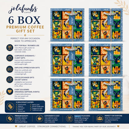 Assorted instant latte sachets presented in elegant gift packaging