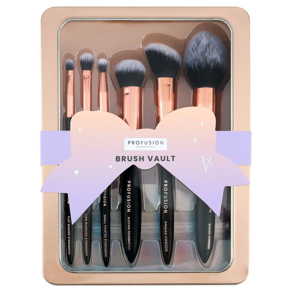 Profusion Brush Vault Tin with six makeup brushes