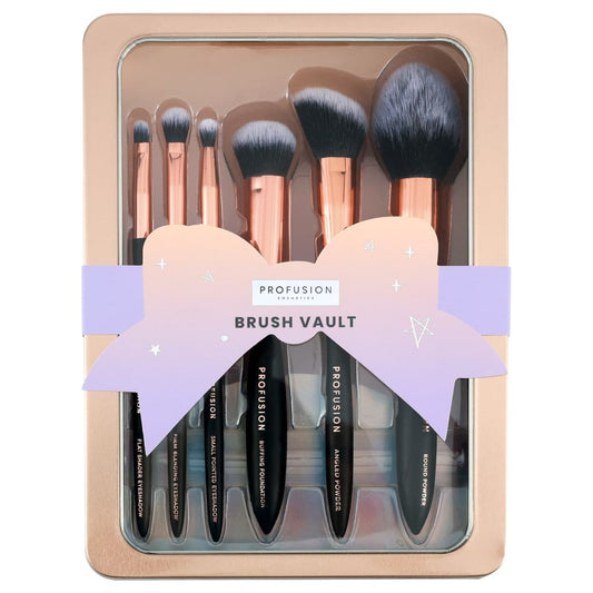 Profusion Brush Vault Tin with six makeup brushes