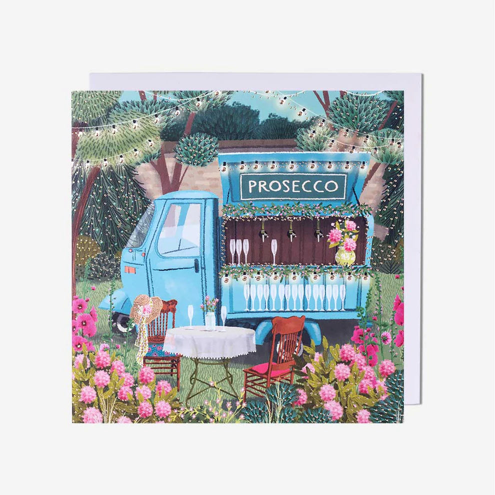 Prosecco Van birthday card, perfect for those searching greeting cards near me or looking for unique birthday card ideas.