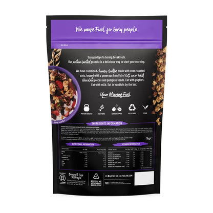 High fibre chocolate chunk granola oats and seeds