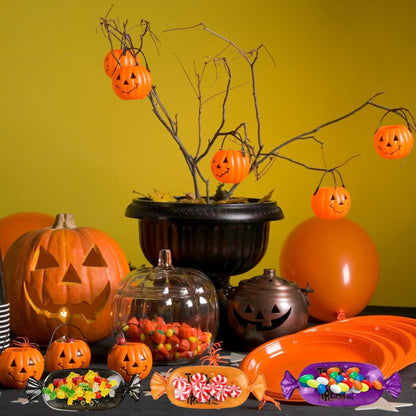 Purple, orange, black Halloween sugar skull tray and plates set