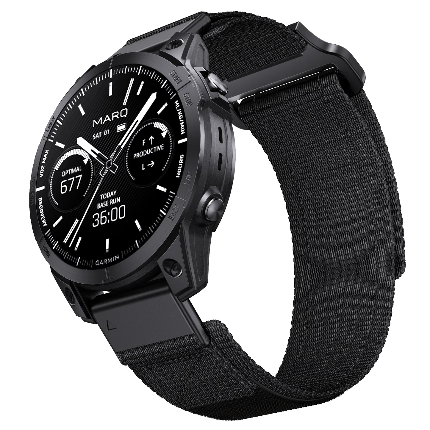 Runcool nylon Garmin band stainless steel clasp close up detail
