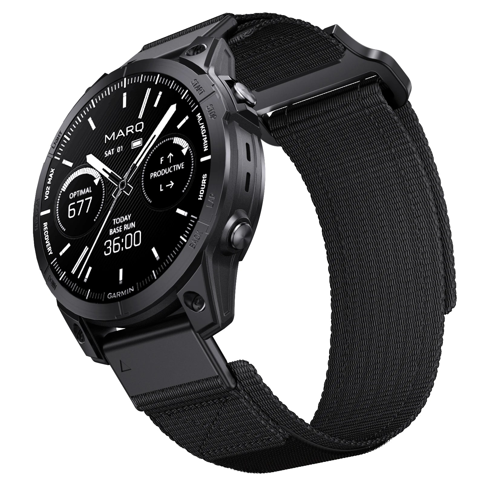 Runcool nylon Garmin band stainless steel clasp close up detail