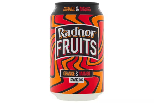 Recyclable Radnor Fruits Orange and Mango sparkling drink cans