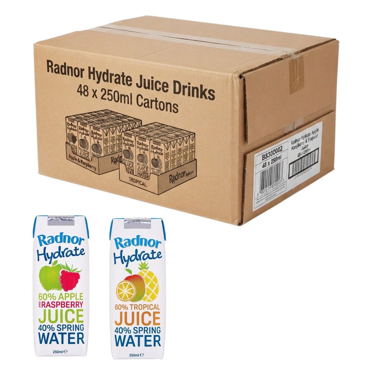 Radnor Hydrate Apple Raspberry and Tropical Juice 48 x 250ml