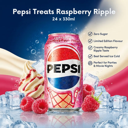 Pepsi Raspberry Ripple zero sugar cans