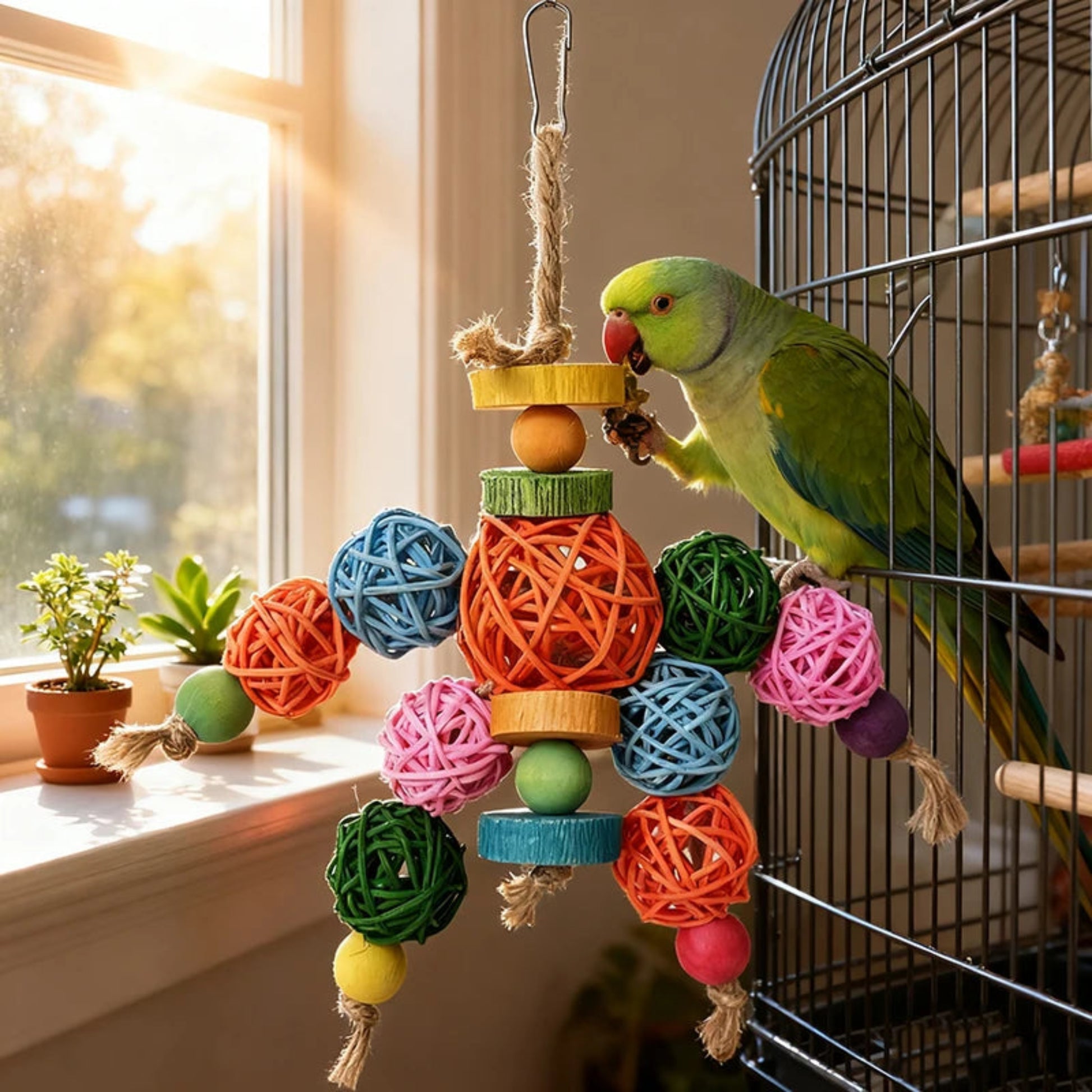 Rattan ball bird chew toy hanging parrot cage toy natural materials