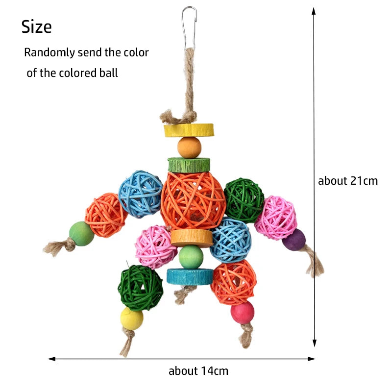 Rattan ball bird toy hanging cage accessory natural materials metal wood