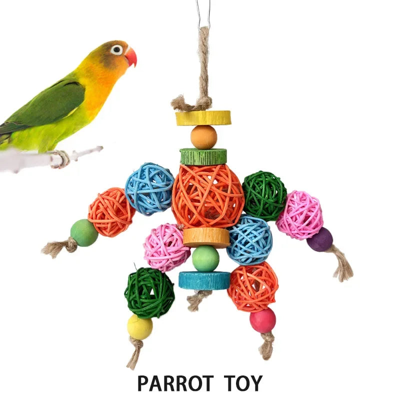 Rattan chew toy for pet birds cage hanging toy stress relief