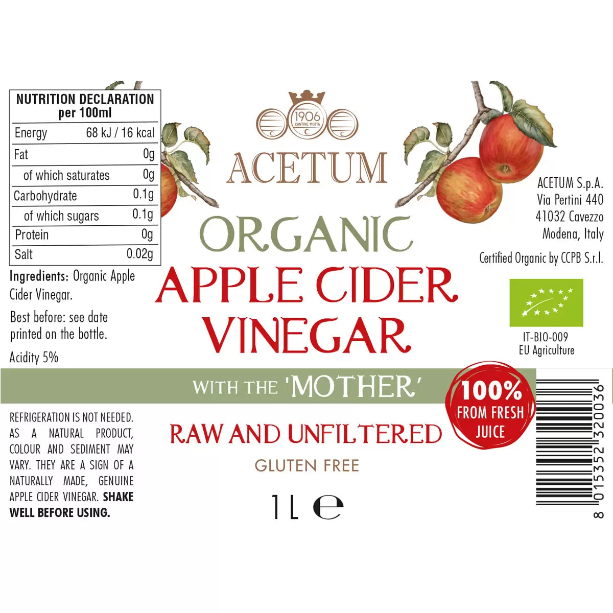 Raw organic apple cider vinegar