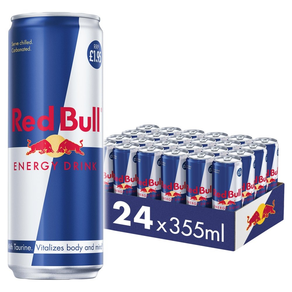 Pack of 24 Red Bull Energy Drink cans, 355ml each, classic energy boost