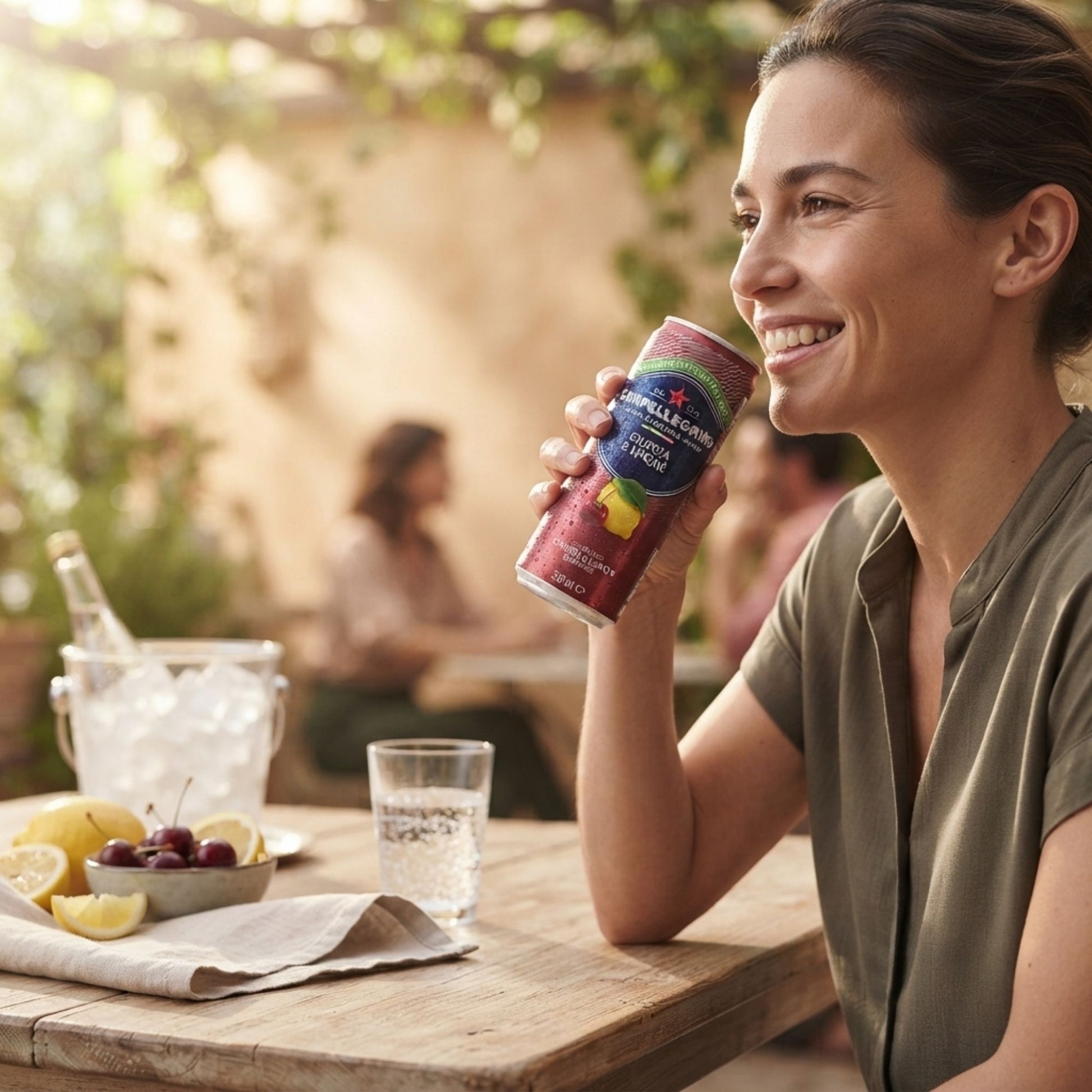 Refreshing cherry and lemon sparkling drink