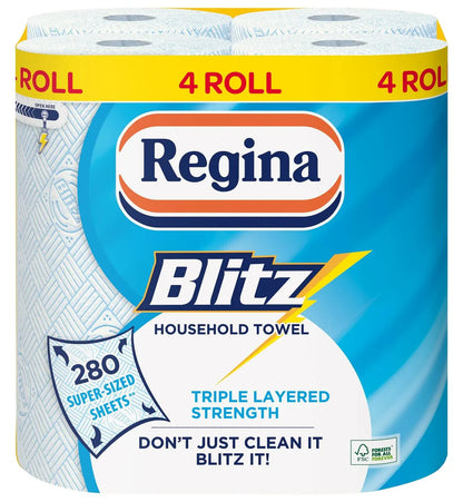 Regina Blitz 3-Ply Kitchen Tissue 4 Roll Pack 280 Sheets Per Roll