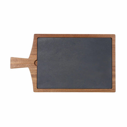 Acacia wood serving board with removable slate insert