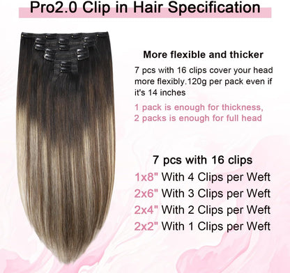 Remy human hair clip in extensions with natural blend