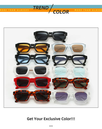 Rectangle sunglasses model wearing outdoor lifestyle shot