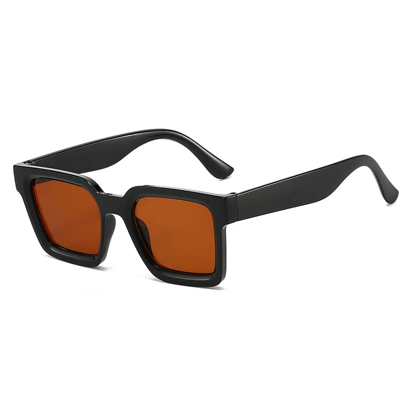 Retro square sunglasses arm temple branding detail shot
