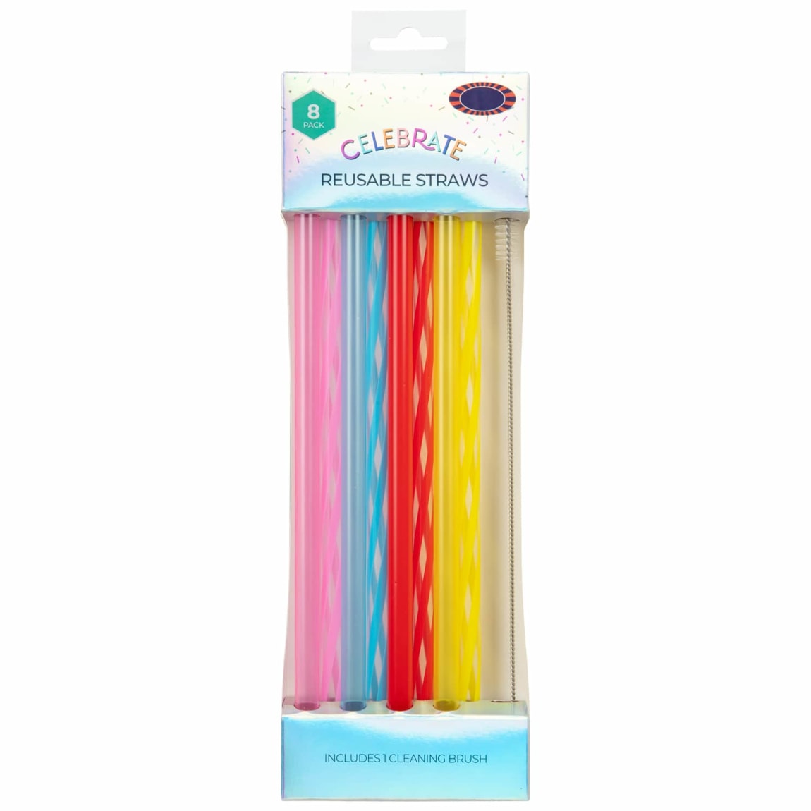 Reusable colourful party straws 8 pack