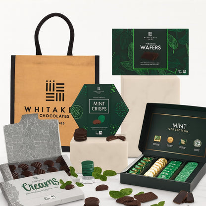 Reusable tote with Whitakers mint chocolates and truffles