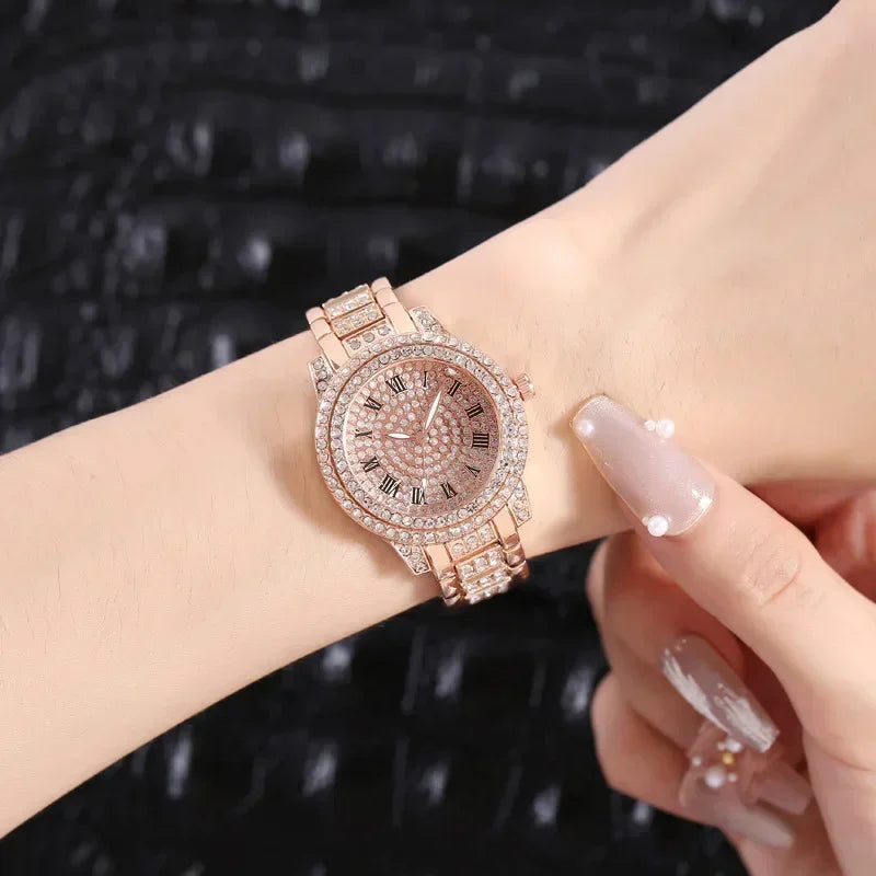 Rhinestone bracelet-style wristwatch for women