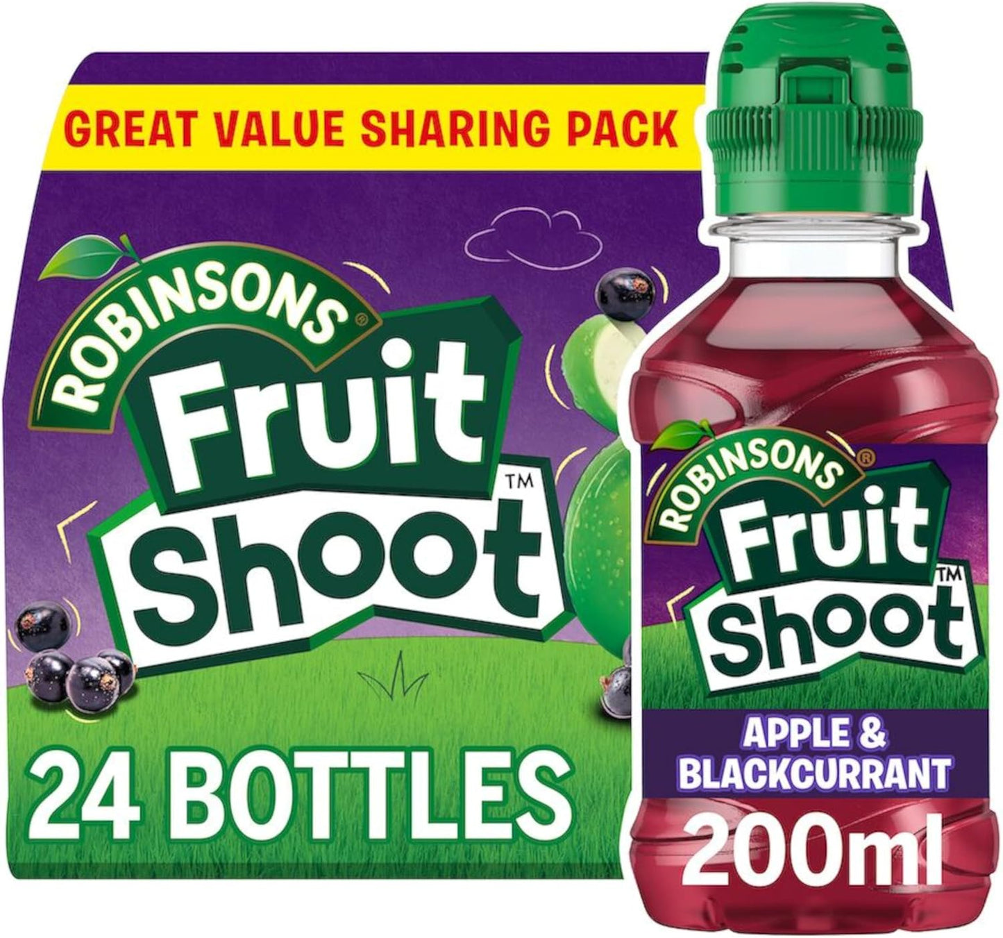 200ml Robinsons Fruit Shoot bottles in apple blackcurrant flavour