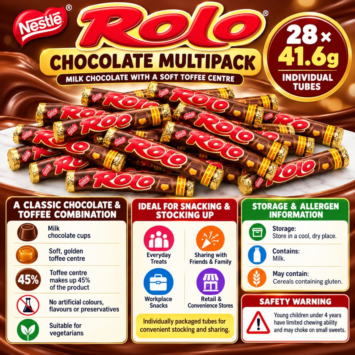 Multipack containing 28 Rolo chocolate tubes