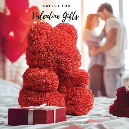 Romantic gift box with rose teddy bear and bow tie