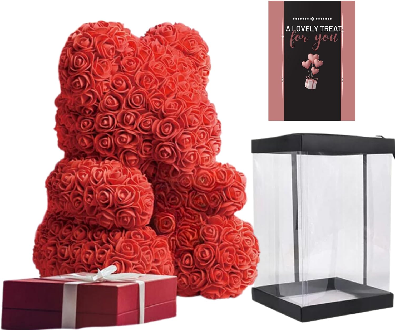 Romantic rose teddy bear gift set with bow and card