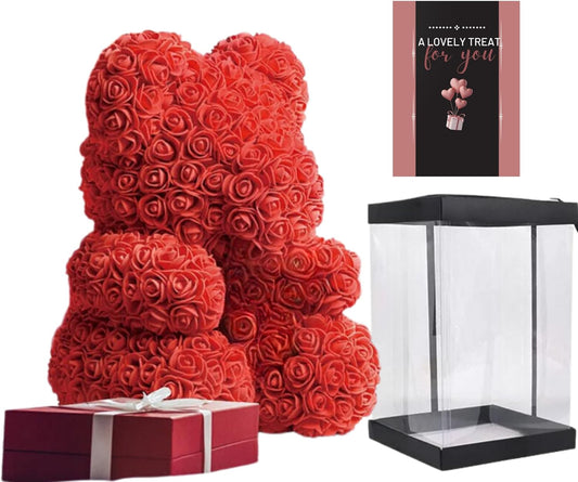 Romantic rose teddy bear gift set with bow and card