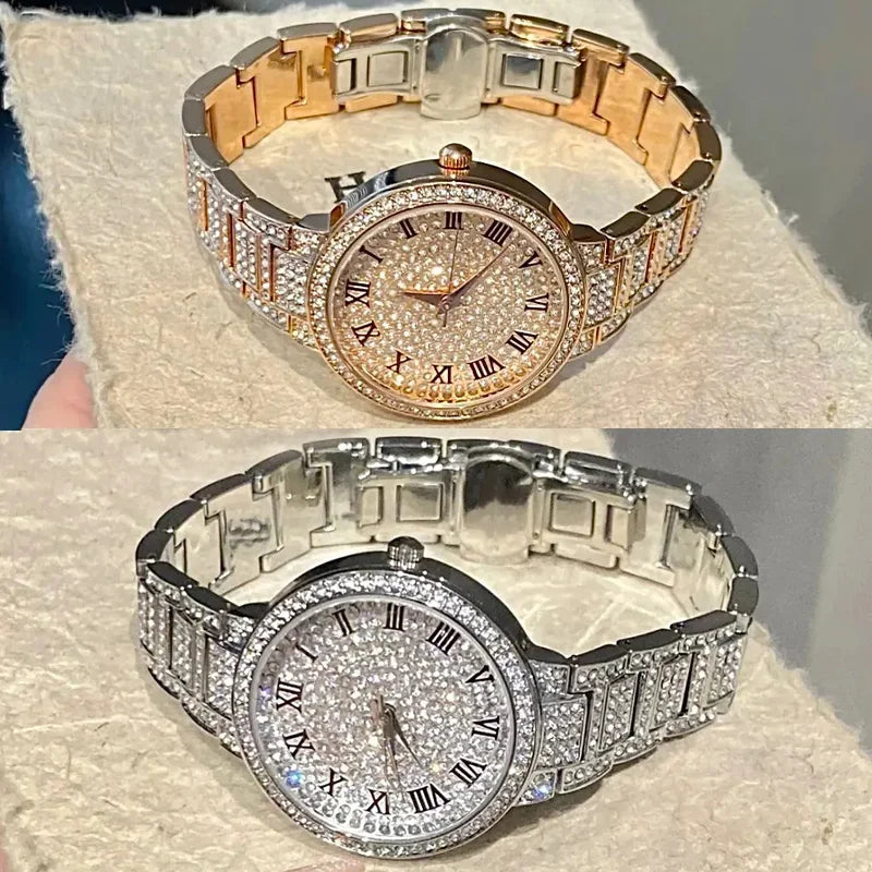 Rose gold women's rhinestone quartz watch