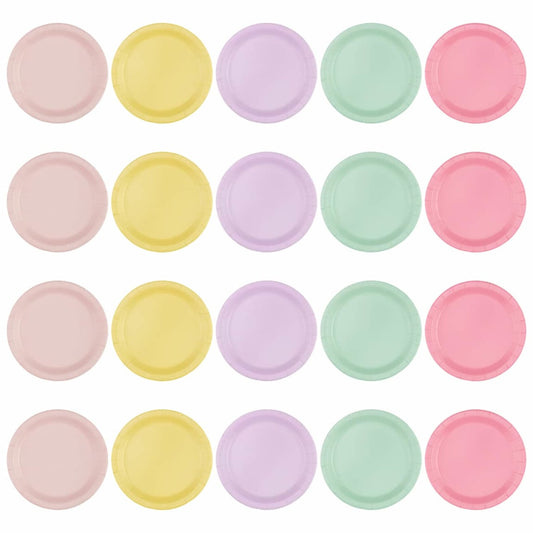 Round coloured party plates for girls 20 pack