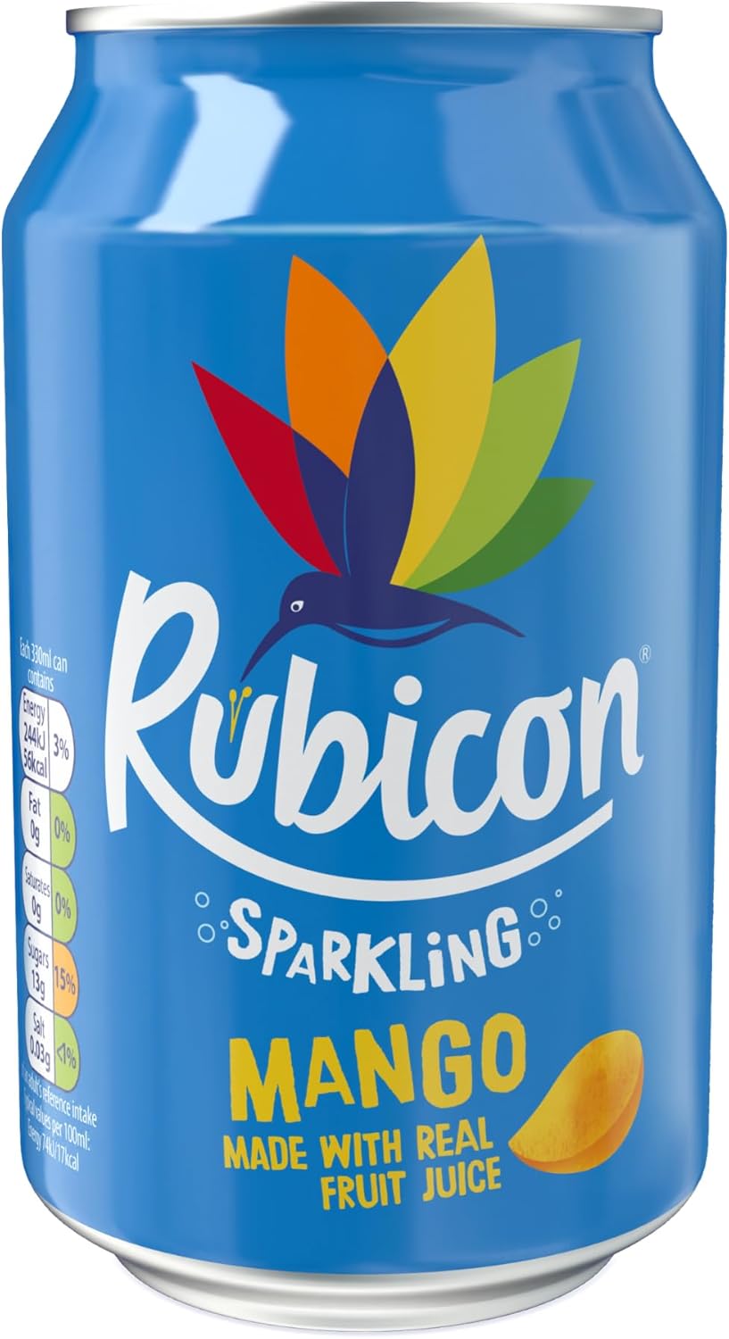 Rubicon Sparkling Mango 330ml cans 24 pack with intense mango flavour and fizz