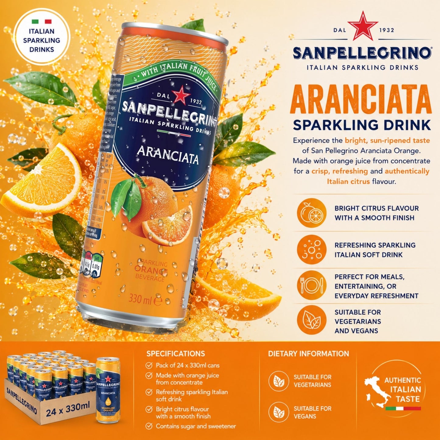 San Pellegrino Orange Sparkling Drink 24 x 330ml